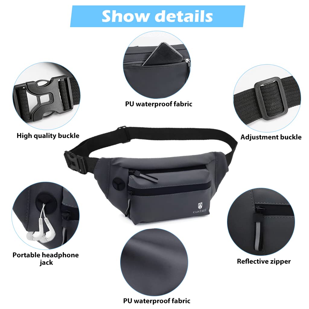 GUSTAVE Large Waterproof Sling Backpack Chest Bag Waist Bags Fanny Pack Cross Body Travel Bag BumBag Men Women Fanny Pack for Hiking Travel Camping Running Sports Outdoors with Adjustable Strap (Grey) GUSTAVE Large Waterproof Sling Backpack Chest Bag Waist Bags Fanny Pack Cross Body Travel Bag BumBag Men Women Fanny Pack for Hiking Travel Camping Running Sports Outdoors with Adjustable Strap (Grey)